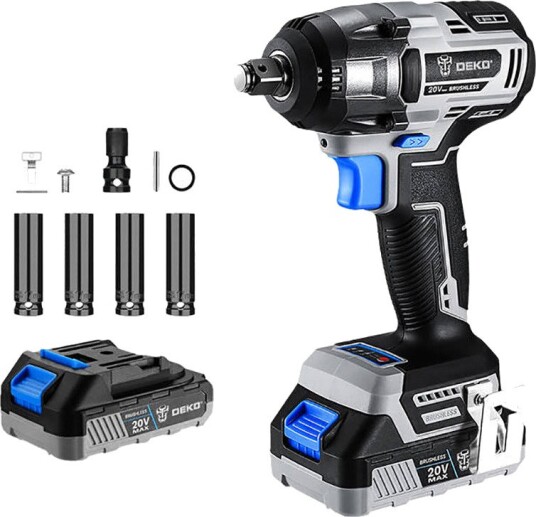 Deko Tools Batteridrevet Slagnøkkel 20 v Med 2 Batterier (Blå)