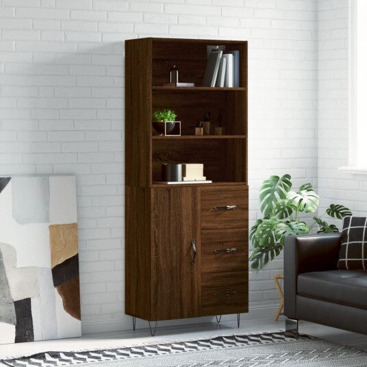 vidaXL Highboard brun eik 69,5x34x180 cm konstruert tre 8720845928117