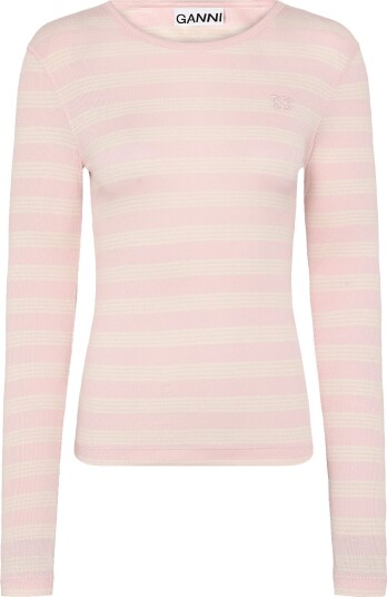 Ganni Stripe Rib Long Sleeve Pink M Ganni Stripe Rib Long Sleeve Pink M