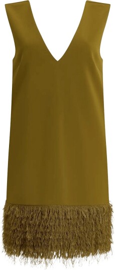 French Connection Azra Faux Feather Hem Dress   MOSS GREEN   XL