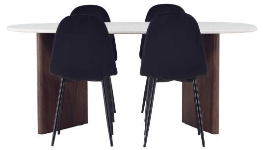 Venture Design Grönvik & Polar spisegruppe Svart/lysegrå 4 stoler & bord 180 x 90 cm