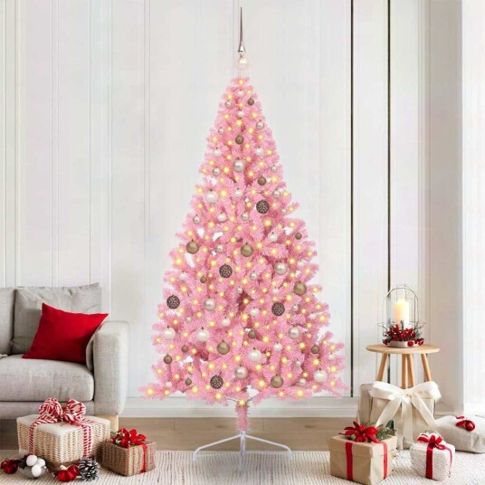  Kunstig Forhåndsopplyst Juletre med 300 LED Rosa 210 cm PVC
