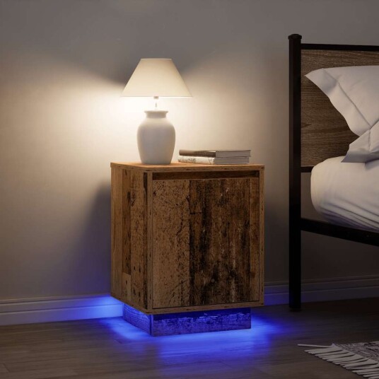 Nattskap med LED lys 2 stk gammelt tre 38x34x50 cm Nattskap med LED lys 2 stk gammelt tre 38x34x50 cm