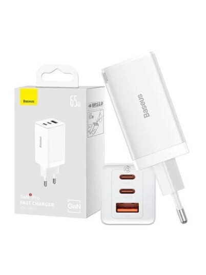 Baseus Wall charger Baseus GaN5 Pro 2xUSB-C + USB 65W (white)