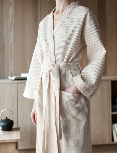 Høie of Scandinavia Vega Waffle Bath Robe Cream S/M Høie of Scandinavia Vega Waffle Bath Robe Cream S/M