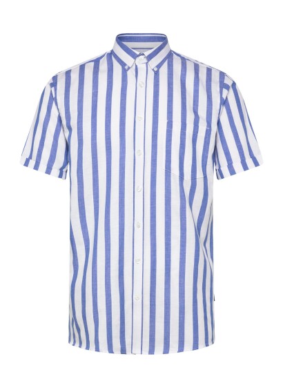 Lindbergh Striped Cotton/Linen Shirt S/Sstriped Cotton/Linen Shirt S/S   Blue   S