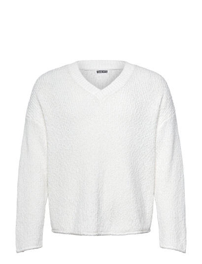 Weekday Boxy V-Neck Sweater - White - XS