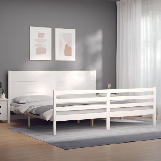 vidaXL Sengeramme med hodegavl hvit 6FT Super King heltre 8720845998226