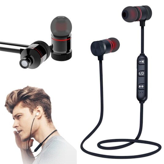 Trådløse Bluetooth sportshodetelefoner med magnetisk feste svart