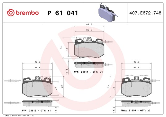 Bremseklosser BREMBO P 61 041