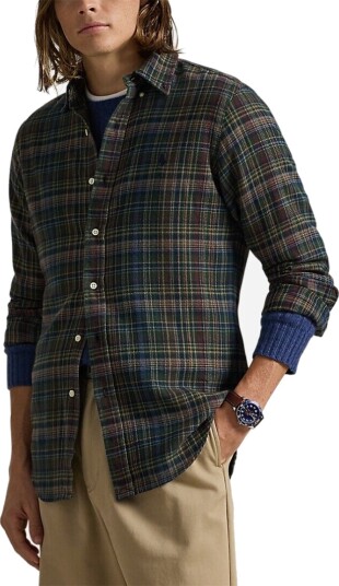 Polo Ralph Lauren Custom Fit Plaid Brushed Flannel Shirt Green S Polo Ralph Lauren Custom Fit Plaid Brushed Flannel Shirt Green S