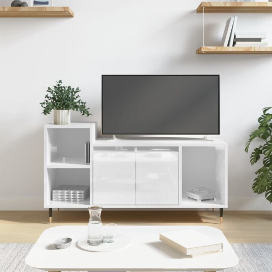vidaXL TV-benk høyglans hvit 100x35x55 cm konstruert tre 8721012113497