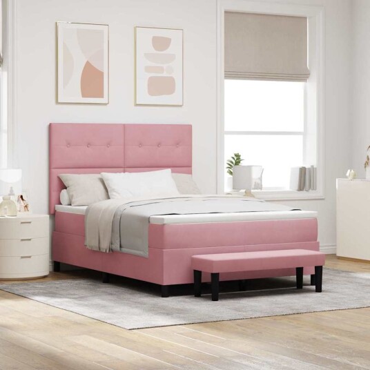 Box Spring Seng med Madrass & Benk Rosa 140x190 cm Fløyel Box Spring Seng med Madrass & Benk Rosa 140x190 cm Fløyel