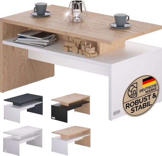 Salongbord med oppbevaring – hvit/eik 95x55x50cm