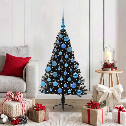 Kunstig Forhåndsopplyst Juletre med 150 LED Svart 120 cm PVC