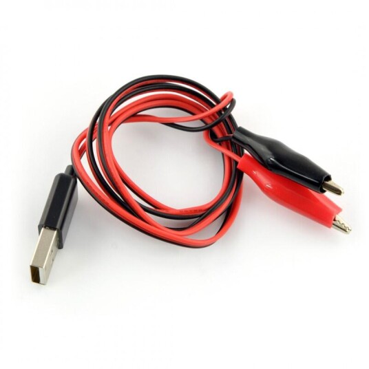 USB A kabel med krokodilleklemmer strømforsyning 80 cm