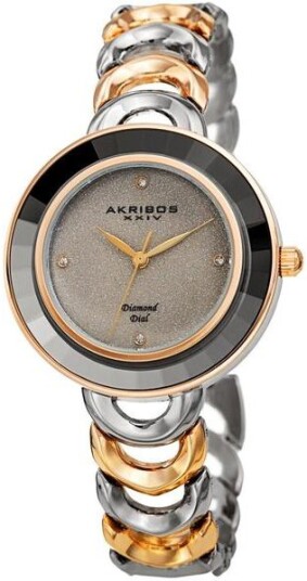 Akribos XXIV Dameklokke AK1088TTG Diamond Grå/Rose gulltonet stål