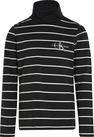Calvin Klein Genser Slim Rullehals Tynn Black Ivory Stripe Calvin Klein 8 år 128 Genser Svart