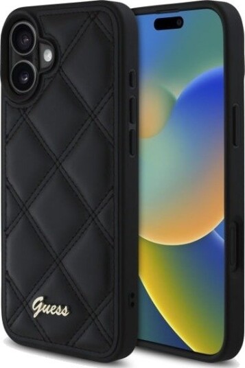 Guess Quilted Metal Logo Mobildeksel til iPhone 16 Plus - Svart