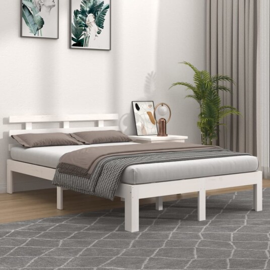 vidaXL Sengeramme hvit heltre 135x190 cm 4FT6 Double