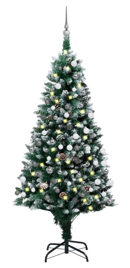 vidaXL Kunstig juletre med LED og kulesett og kongler 180 cm