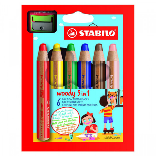 Stabilo Woody 3-in-1 Fargeblyanter 6-sett + blyantspisser Stabilo Woody 3-in-1 Fargeblyanter 6-sett + blyantspisser