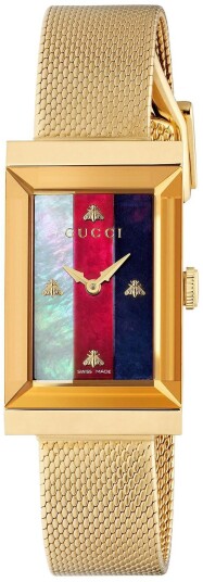 Gucci Dameklokke YA147410 G Frame Flerfarget/Gulltonet stål Gucci Dameklokke YA147410 G Frame Flerfarget/Gulltonet stål