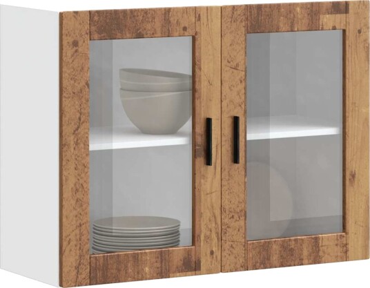  Veggmontert kjøkkenskap med glassdør Porto gammelt tre 8721158424419
