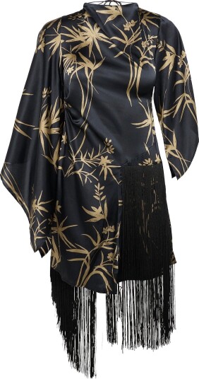 Topshop Tsabenna Fringed Mini Dress Wvn JET BLACK 42