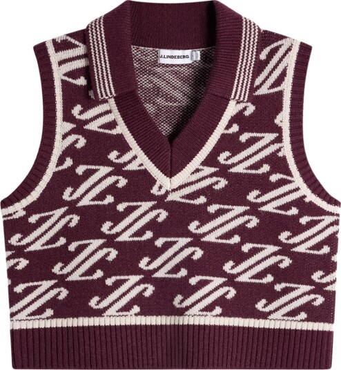 J.Lindeberg Phoebe Jacquard Knit Golfgenser dame Cardi Jacquard Winetasting X Small