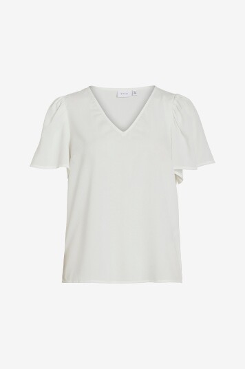 Vila - Topp viMathilde S/S V-neck Flounce Top - Hvit