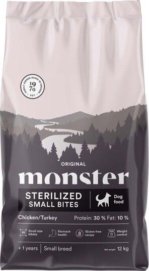 Monster Pet Food Tørrfôr til Hund 12 kg - Original Sterilized Small Bites med Kylling og Kalkun Monster Pet Food Tørrfôr til Hund 12 kg - Original Sterilized Small Bites med Kylling og Kalkun