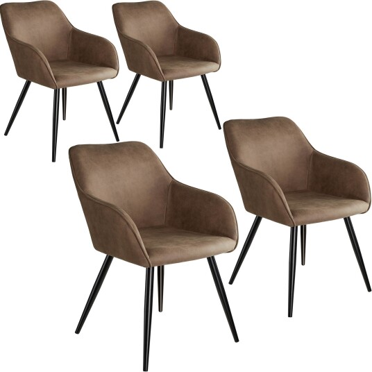 tectake 4x Stol Marilyn tekstil - brun/svart
