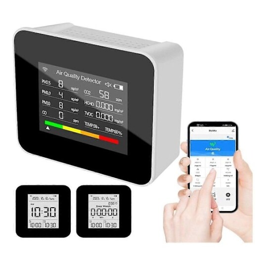 Luftkvalitetsmåler Innendørs 9 i 1 Luftkvalitetsmålere for CO CO2 TVOC HCHO PM2.5 PM10 for Hussett