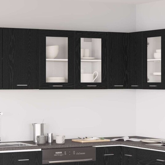 Svart Eik Hengende Glasskap 80x31x60 cm Laget av Konstruert Tre