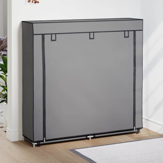 vidaXL Skoskap med trekk grå 115x28x110 cm stoff