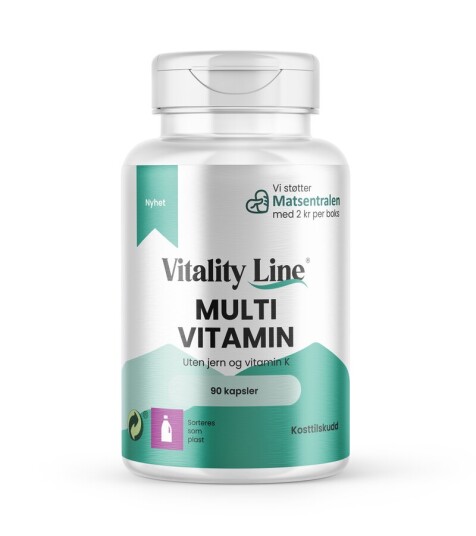 Vitality Line multivitamin uten jern og vitamin K 90 Kap Vitality Line multivitamin uten jern og vitamin K 90 Kap