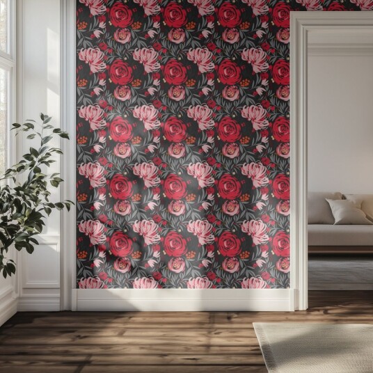 Tapet Blomstret Rosemønster