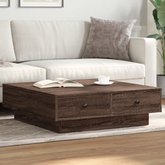 Salongbord brun eik 90x90x28 cm konstruert tre 848093