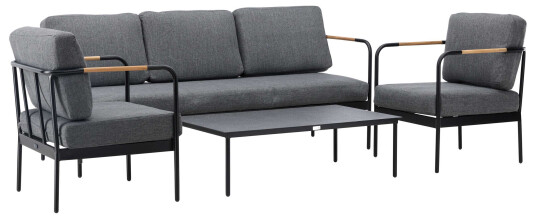 Venture Design Pehnna sofagruppe Svart/teak med grå pute 3-seters sofa 2 lenestoler & bord 120x70 cm Venture Design Pehnna sofagruppe Svart/teak med grå pute 3-seters sofa 2 lenestoler & bord 120x70 cm