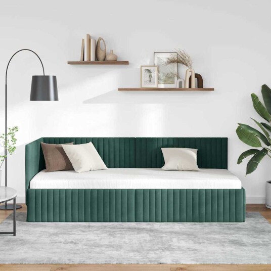 Hjørnesengramme med hodegjerde Mørkegrønn 80 cm x 200 cm Fløyel
