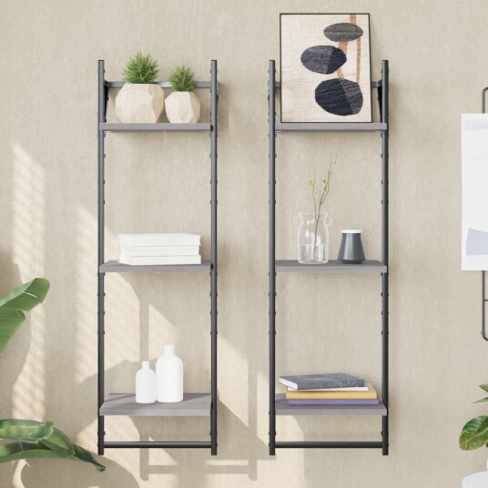 Vegghyller med stenger 3 stk grå sonoma 30x25x100 cm 8721012045958