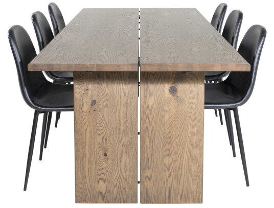 Venture Design Logger & Polar spisegruppe Natur/svart 6 st stoler & bord 210 x 100 cm