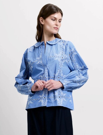French Connection Grayson Peter Pan Collar Top   Blue   M