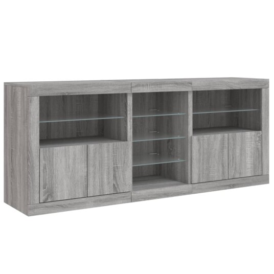vidaXL Skjenk med LED-lys grå sonoma 181,5x37x67 cm