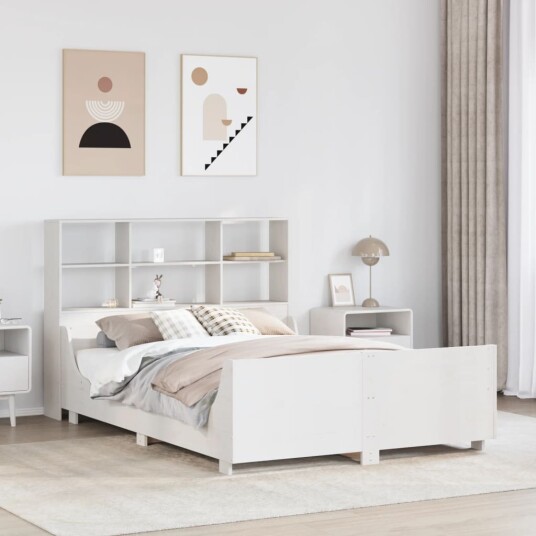 Seng med bokhylle uten madrass hvit 140x190 cm heltre 8721158626066