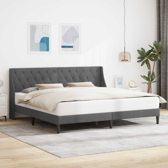  Sengestamme med hodegjerde Mørkegrå 180 x 200 cm Fløyel
