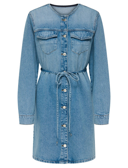 ONLY Onlminnie No Collar Belt Denm Dress - Blue - XS ONLY Onlminnie No Collar Belt Denm Dress - Blue - XS