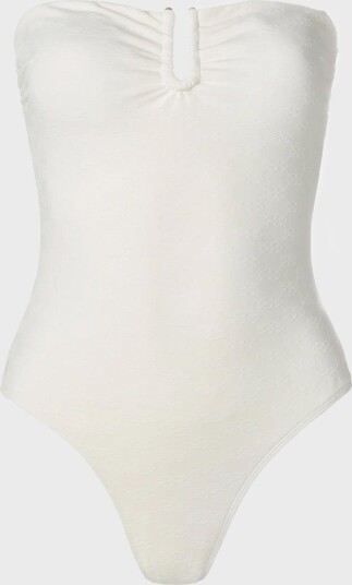 Malina Signature Gold Embellished Bandeau Swimsuit Cream XS
