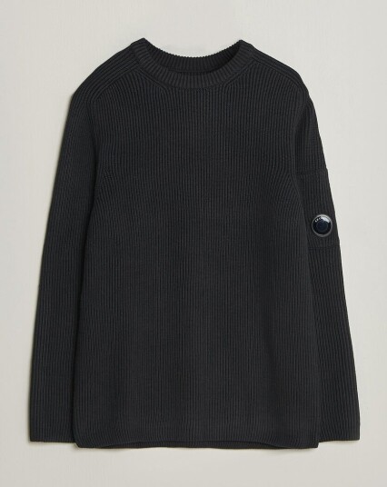 C.P. Company Full Rib Knitted Cotton Crew Neck Black